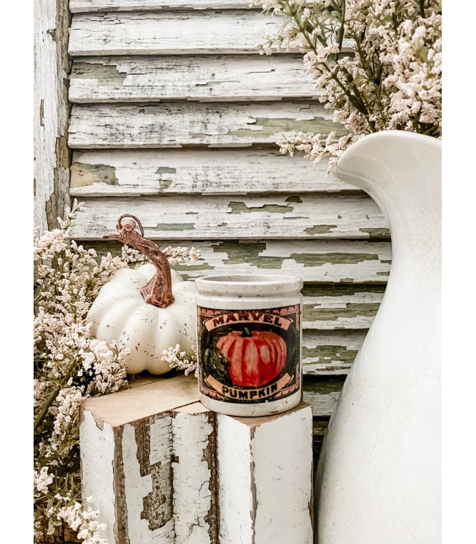 Antique Ironstone Crock w/ Marvel Pumpkin transfer . FALL LTD  